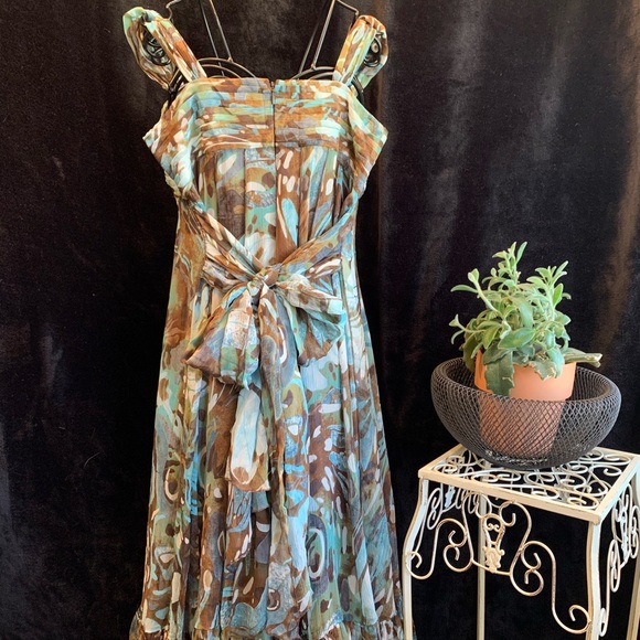 I Am Alberto Makall Silk Dress Abstract Marble Print Sundress Swing Empire Waist - Picture 3 of 8
